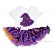 Halloween White Baby Bodysuit Purple Pumpkin Pettiskirt & Purple Pumpkin Hat Print JS4640